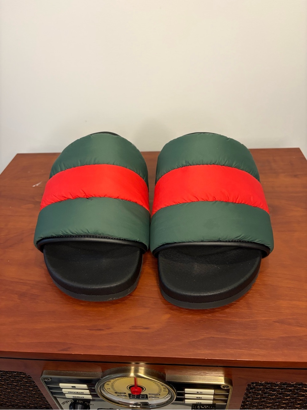 Gucci Nylon Twenty Demetria Web Stripe Padded Slides Women Sandals